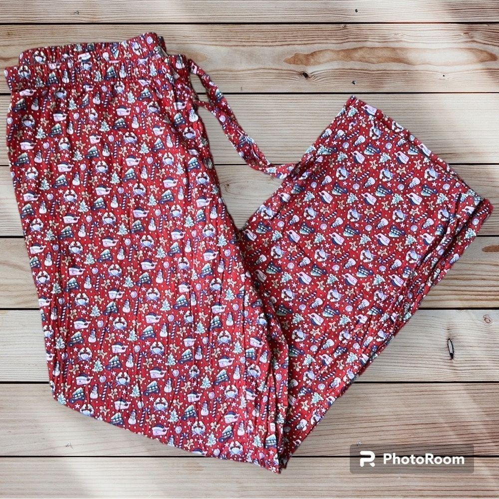VINEYARD VINES CHRISTMAS TREE WHALE FLANNEL LOUNGE PAJAMA PANTS RED MENS MEDIUM